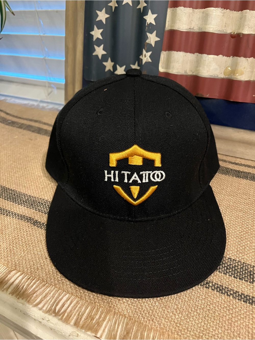 HI TATTO Black Snapback Hat with Gold Shield Logo